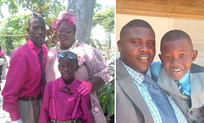 Richan Mackey (left) with her husband and son, and her brother with his son.