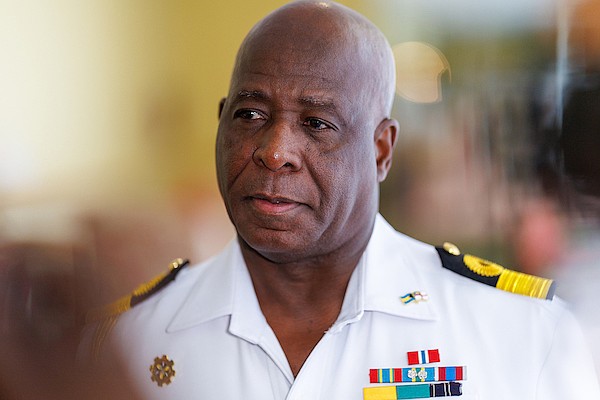 Royal Bahamas Defense Force (RBDF) Commodore Floyd Moxey speaks to reporters during the Ministry of National Security Multi-Agency Financial Accounting Conclave at Breezes on July 7, 2025. Photo: Dante Carrer/Tribune Staff