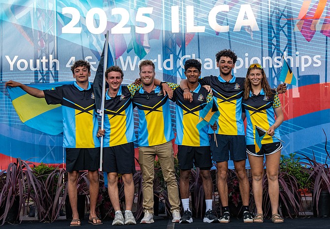 Young Bahamian sailors in action at the ILCA 4 Youth World Championships.