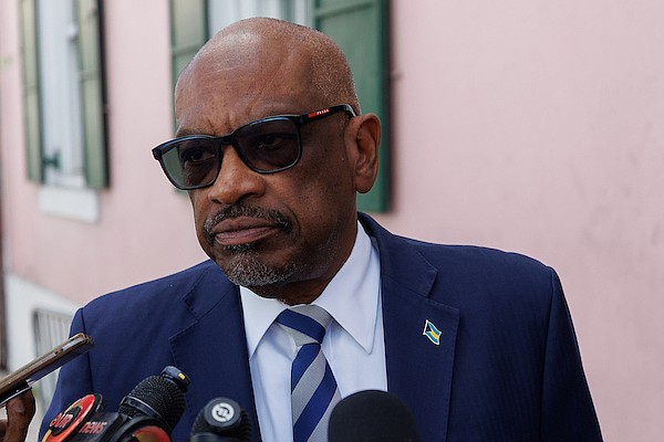Killarney MP and Former Prime Minister Dr Hubert Minnis speaks to reporters outside the House of Assembly on July 30, 2025. Photo: Dante Carrer/Tribune Staff