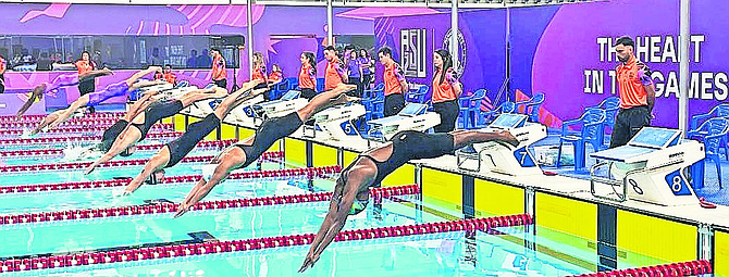 Swimmer Zoe Williams and archer Leron Rolle, right, in action at the 2025 Jr Pan American Games in Asuncion, Paraguay.