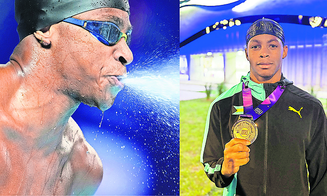 SPLASH IN HISTORY: Olympian Lamar Taylor proudly holds his silver medal he won in the 50 metres freestyle final yesterday at the 2nd Junior Pan American Games in Asuncion, Paraguay.