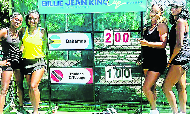 Bahamas Billie Jean King Cup team after yesterday’s 2-1 win over Trinidad & Tobago.