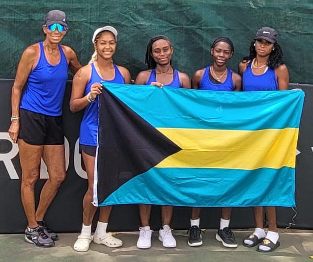 (L-R) Captain Kim O’Kelley, Saphirre Ferguson, Sydney Clarke, Jalisa Clarke and Simone Pratt are pictured above on day two of the 2025 Billie Jean King Cup in Santa Tecla, El Salvador.