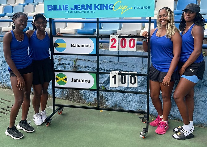 (L-R) Jalisa Clarke, Sydney Clarke, Saphirre Ferguson and Simone Pratt are pictured above at the 2025 Billie Jean King Cup in Santa Tecla, El Salvador.