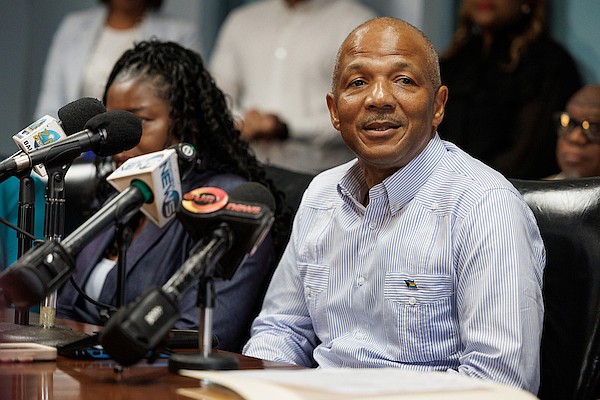 Minister of Social Services, Information and Broadcasting Myles LaRoda speaks during a ceremony for the signing of an industrial agreement between the Bahamas Communications and Public Officers Union (BCPOU) and the Broadcasting Corporation of the Bahamas at the corporation’s headquarters on August 20, 2025. Photo: Dante Carrer/Tribune Staff