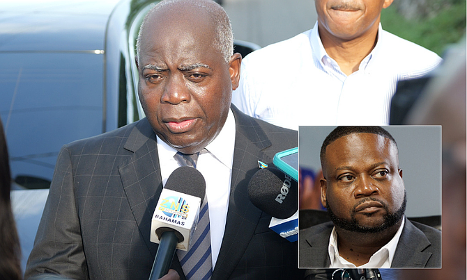 Prime Minister Philip Davis tells reporters Clint Watson (inset) has expressed interest in seeking a nomination from the Progressive Liberal Party.