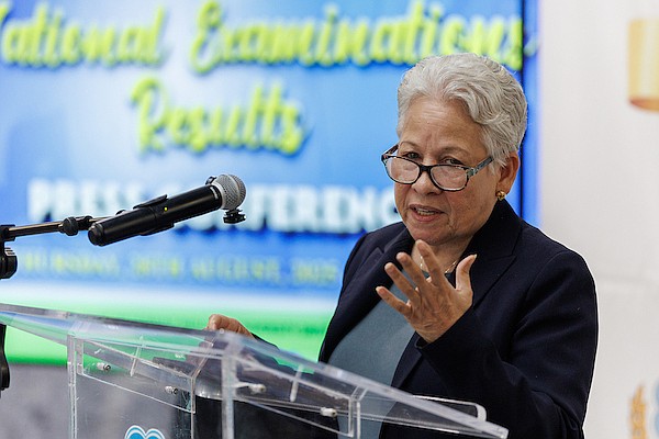 Minister of Education and Technical and Vocational Training Glenys Hanna-Martin speaks during a press conference to announce the national examination results at the Ministry of Education on August 28, 2025. Photo: Dante Carrer/Tribune Staff