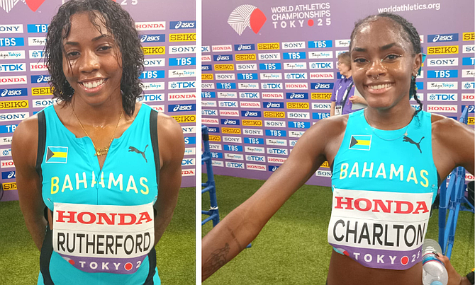 Camille Rutherford (left) and Anthaya Charlton at the 20th World Championships at the Tokyo National Stadium on September 13, 2025.