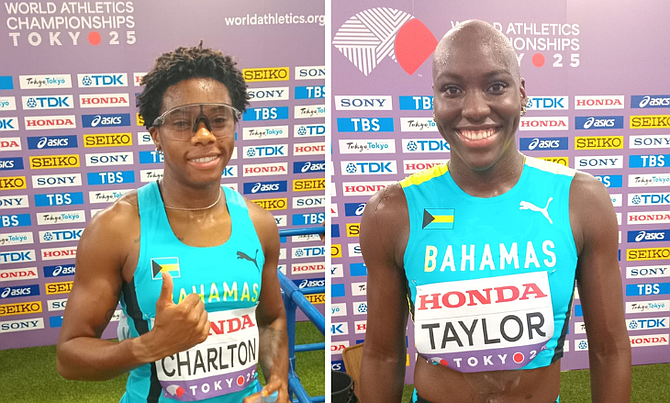 Devynne Charlton (left) and Charisma Taylor at the outdoor 20th World Championships Championships on September 14, 2025.