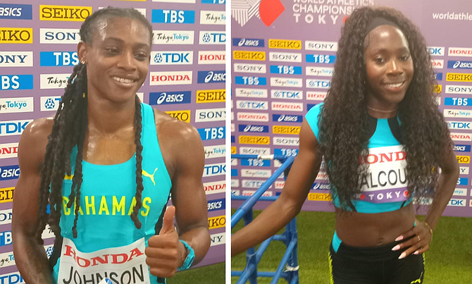 Printassia Johnson (left) and Javonya Valcourt at the 2025 World Championships in Tokyo.