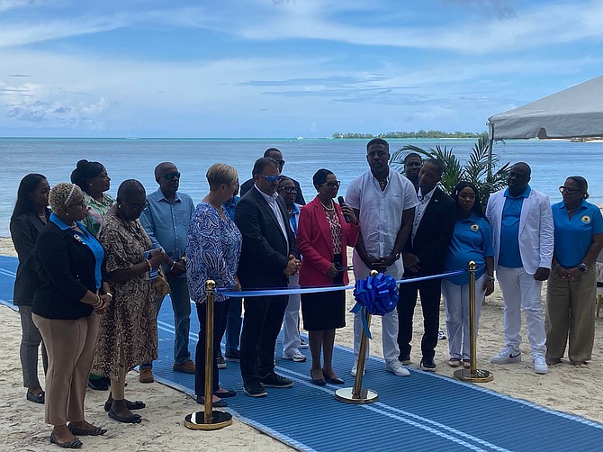 Officials at the launch of the Bahamas Public Parks and Public Beaches Authority's first Mobimat Disabled Mat at Goodman’s Bay on September 18, 2025.