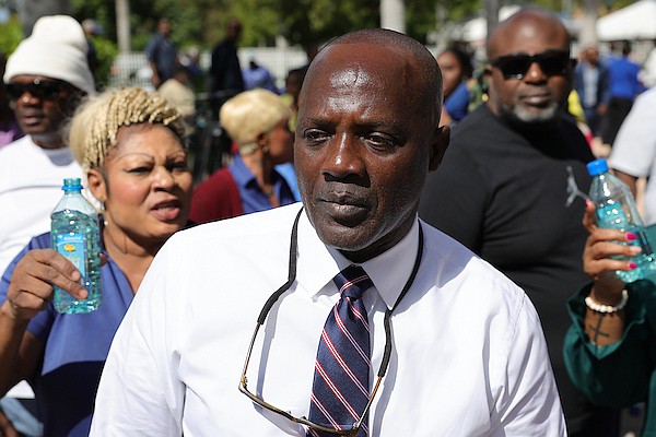 BAHAMAS Public Services Union president Kimsley Ferguson, union officials and supporters gather in front of the University of The Bahamas (UB) during an event to commemorate the 50th anniversary of the institution in 2024. Photo Dante Carrer/Tribune