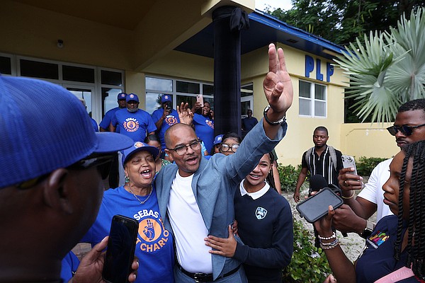 Island Luck CEO Sebas Bastian speaks to the media following an interview by PLP’s Candidates Committee at the party’s headquarters. Photo Dante Carrer/Tribune Media