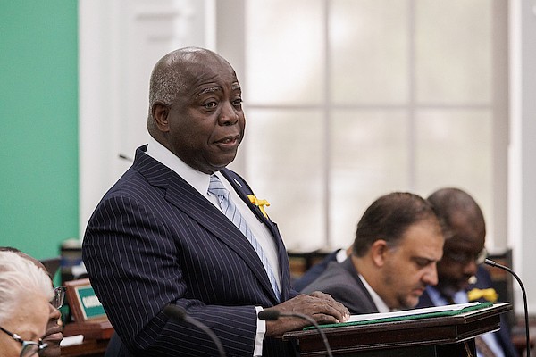 Prime Minister Philip “Brave” Davis speaks in the House of Assembly on October 15, 2025. Photo: Dante Carrer/Tribune Staff