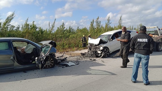 THE aftermath of a fatal two-car collision crash in Grand Bahama.  Photos: Vandyke Hepburn