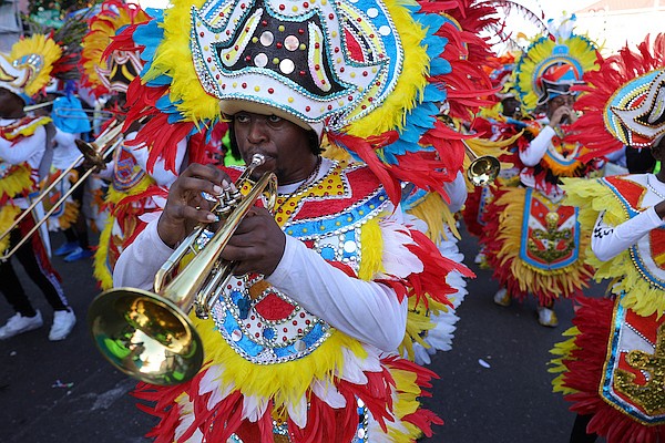 Colours in action during the New Year’s Day Junkanoo Parade downtown on January 1, 2025. Photo: Dante Carrer/Tribune Staff