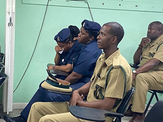 Prison officers mourning their murdered colleague during a memorial service on November 12, 2025. Photo: Lynaire Munnings
