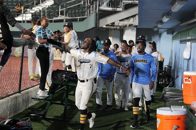 The Bahamas men’s baseball team head into action against the US Virgin Islands during the 2025 Caribbean Baseball Cup Championships at Andre Rodgers Baseball Stadium on December 3, 2025. Photo: Chappell Whyms Jr/Tribune Staff