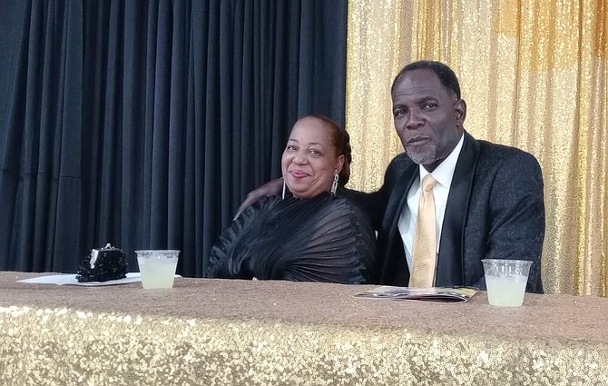 Dudley Seide with his wife, Katie, of Reach Out Youth Organization, was honoured for his commitment to youth and the community of Grand Bahama on Friday, at the City of Lights.