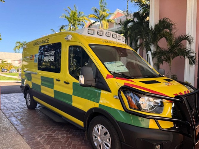 ONE OF SIX ambulances destined for the Family Islands (starting with Cat Island and San Salvador) have arrived as part of the Heads of Agreement signed between govt and BACSWN. Photo: Shawn Hanna