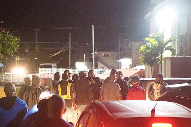 Tempers flared outside PLP headquarters last night as members from Southern Shores clashed after a meeting discussing candidate choices on January 5, 2026. Photo: Chappell Whyms Jr