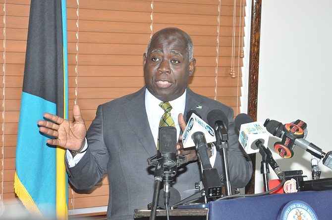 PRIME Minister Philip ‘Brave’ Davis speaks during a signing of a MoU with Emera Incorporated at the Ministry of Grand Bahama in Freeport on January 27, 2026. Photo: Vandyke Hepburn