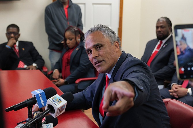Rick Fox speaks with media at FNM headquarters on Mackey Street on February 3, 2026. Photos: Nikia Charlton