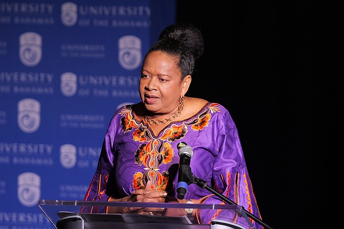 Ambassador June Soomer from St Lucia speaks during the launch of the United Nations’ Second Decade for People of African Descent at the University of The Bahamas on March 6, 2026. Photo: Nikia Charlton