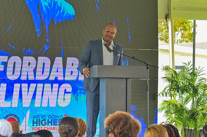 PLP Fort Charlotte candidate Sebas Bastian speaks during the opening of Fort Charlotte Technology,Arts and Culture Centre on March 12, 2026. Photo: Nikia Charlton