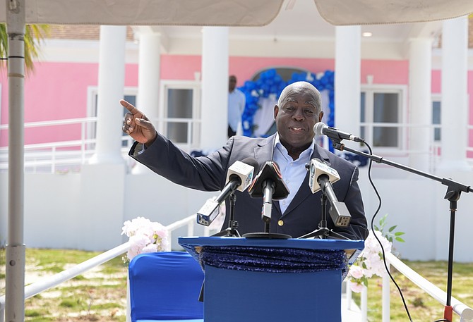 Prime Minister Philip Davis speaks at the opening of a new clinic in Rum Cay on March 26, 2026. Photo Shawn Hanna