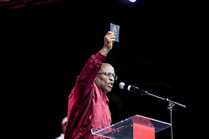 FNM leader Michael Pintard speaks during a rally at Golden Gates Park on April 14, 2026. Photo: Chappell Whyms Jr