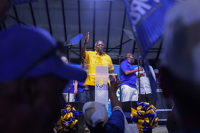 PLP leader Philip ‘Brave’ Davis speaks to supporters at a rally in George Town, Exuma on April 17, 2026. Photos: Shawn Hanna