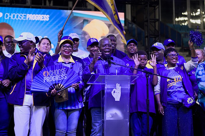 PLP supporters gathered at the National Beach Soccer Stadium at the foot of Sir Sidney Poitier Bridge to hear from the PLP at a mass rally on April 20, 2026. Photo: Chappell Whyms Jr