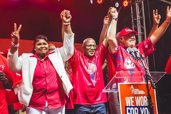 FNM leader Michael Pintard speaks during a rally in North Abaco on April 17, 2026. Photo: FNM