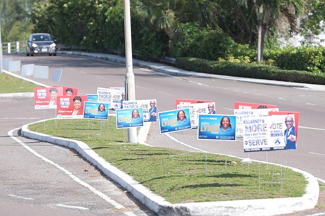 Political signs seen around New Providence on April 21, 2026. Photo: Chappell Whyms JR