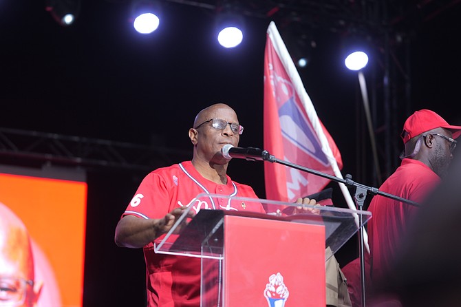 FNM Leader Michael Pintard at a mass rally on April 28, 2026. Photo: Chappell Whyms Jr
