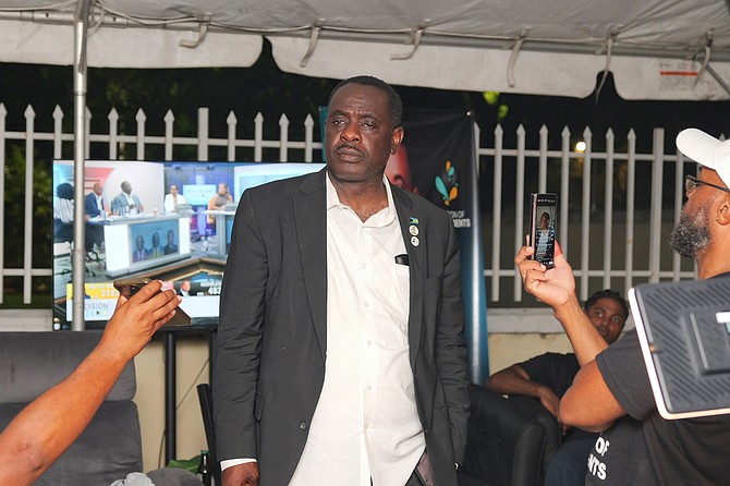 COI leader Lincoln Bain speaks to the press after a solid showing in Pinewood during the general election on May 12, 2026. Photo: Nikia Charlton