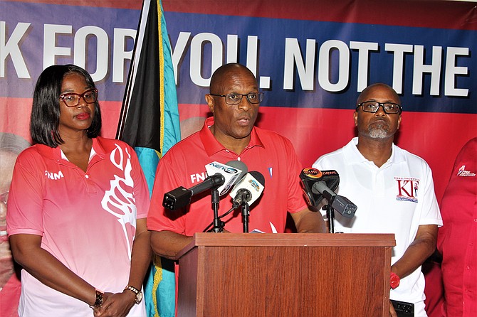 FNM Leader Michael Pintard concedes his party has lost the 2026 general election at the party's headquarters in Grand Bahama. Photo: Vandyke Hepburn