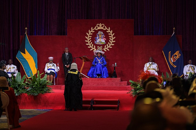 GOVERNOR General Dame Cynthia ‘Mother’ Pratt delivers the Speech from the Throne at Atlantis, Paradise Island on May 20, 2026. Photo: Shawn Hanna