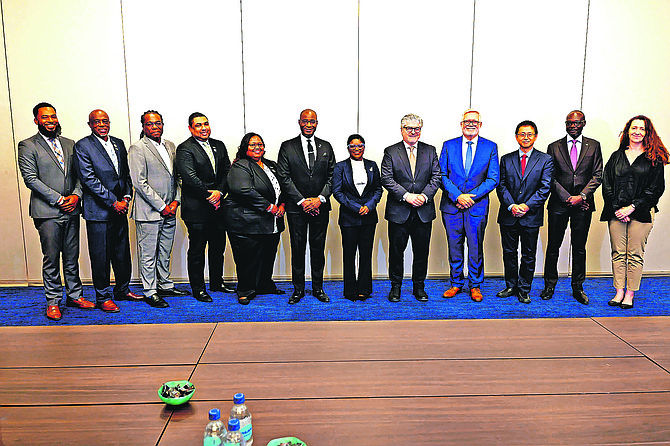 Minister of Energy, Utilities and Aviation Jobeth Colbey-Davis (centre) signed an agreement with ICAO to strengthen aviation safety and regulations. Ms Coleby-Davis is pictured with Dr Kenneth Romer, Director of Aviation, Michael Strachan CEO of BACSWN and The Bahamas ICAO representative along with ICAO and other government officials. Photo: Nikia Charlton