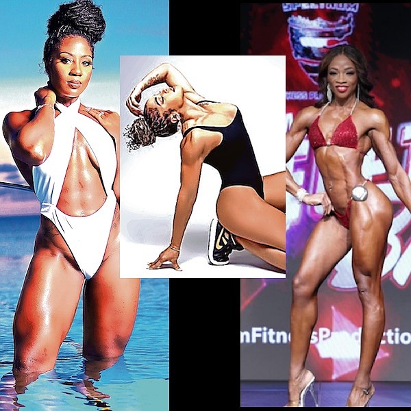Female Body Builders (L-R) Dekel Quant, Cara Saunders, Dawn Charlton