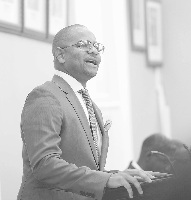 Minister of Innovation and National Development Sebas Bastian speaks in the House of Assembly yesterday.
Photo: Chappell Whyms Jr