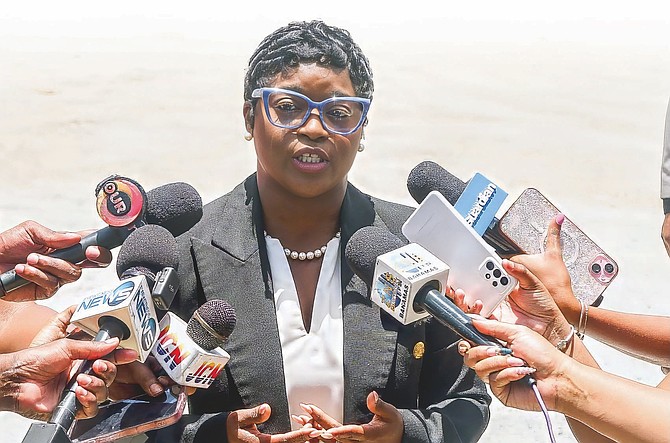 Energy, Utilities and Aviation Minister Jobeth Coleby-Davis speaks to the media June 16th 2026. Photo Nikia Charlton