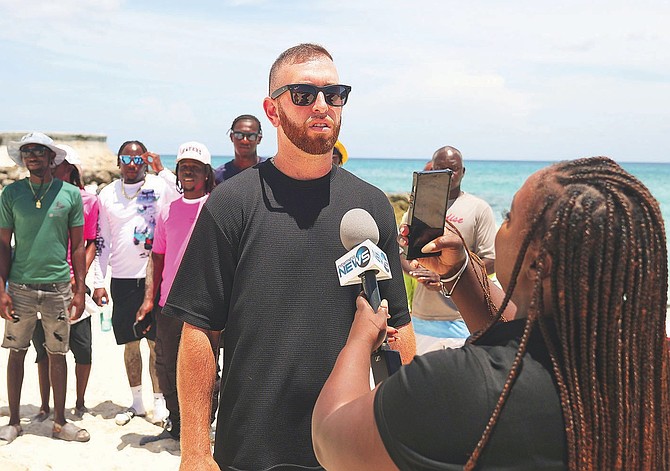 Jon Rosen Owner & Operator of Jetski Fort Lauderdale holds press conference on Cabbage Beach to advocate for local jetski operators. Photo: Nikia Charlton