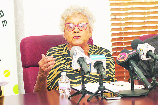 Bahamas Crisis Centre director Sandra Dean Paterson speaks to the media.
