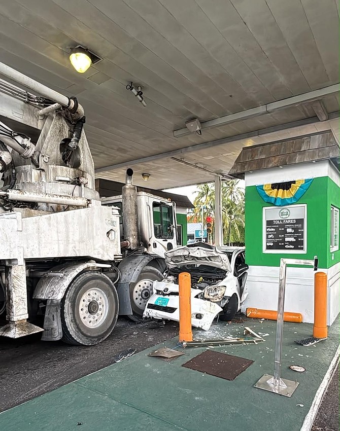 A MACK truck with failed brakes barrelled through traffic on the Sir Sidney Poitier Bridge on July 17. Photo: Kevin Salabie/Tribune First Alert Weather