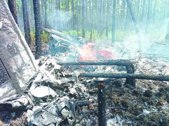 Wreckage of the Flamingo Air Cessna 402C that crashed in the forest on approach to North Andros on July 10.
