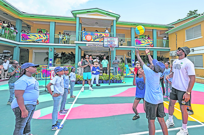Disney Cruise Line, in collaboration with The Buddy Hield Foundation, ESPN’s Take Back Sports and international nonprofit organizations celebrated the unveiling of a newly transformed courtyard at Woodcock Primary School as part of The Play Project.