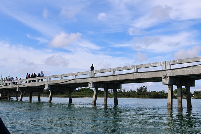 Ministry of Works condemns Fresh Creek Bridge in Andros after a failure of one of the pile columns. Photo: MOW